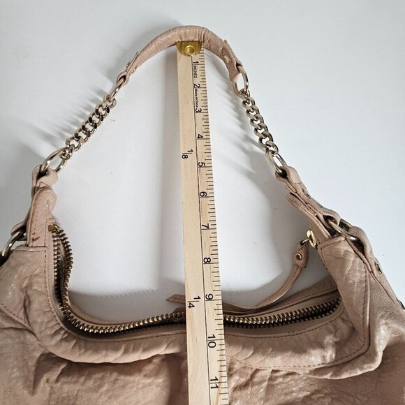 Tre Vero Beige‎ Leather Shoulder Bag Tan Chain Strap Pockets 10"x13.5" - Picture 10 of 14